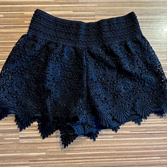Pants - Black lace shorts. Elastic waistband.